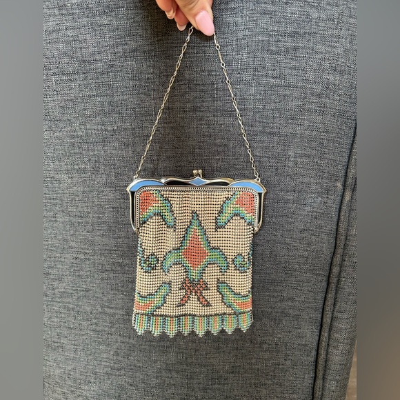Vintage Whiting & Davis Art Deco Multi color Enameled Mesh Purse Bag RARE MINT - Picture 8 of 13